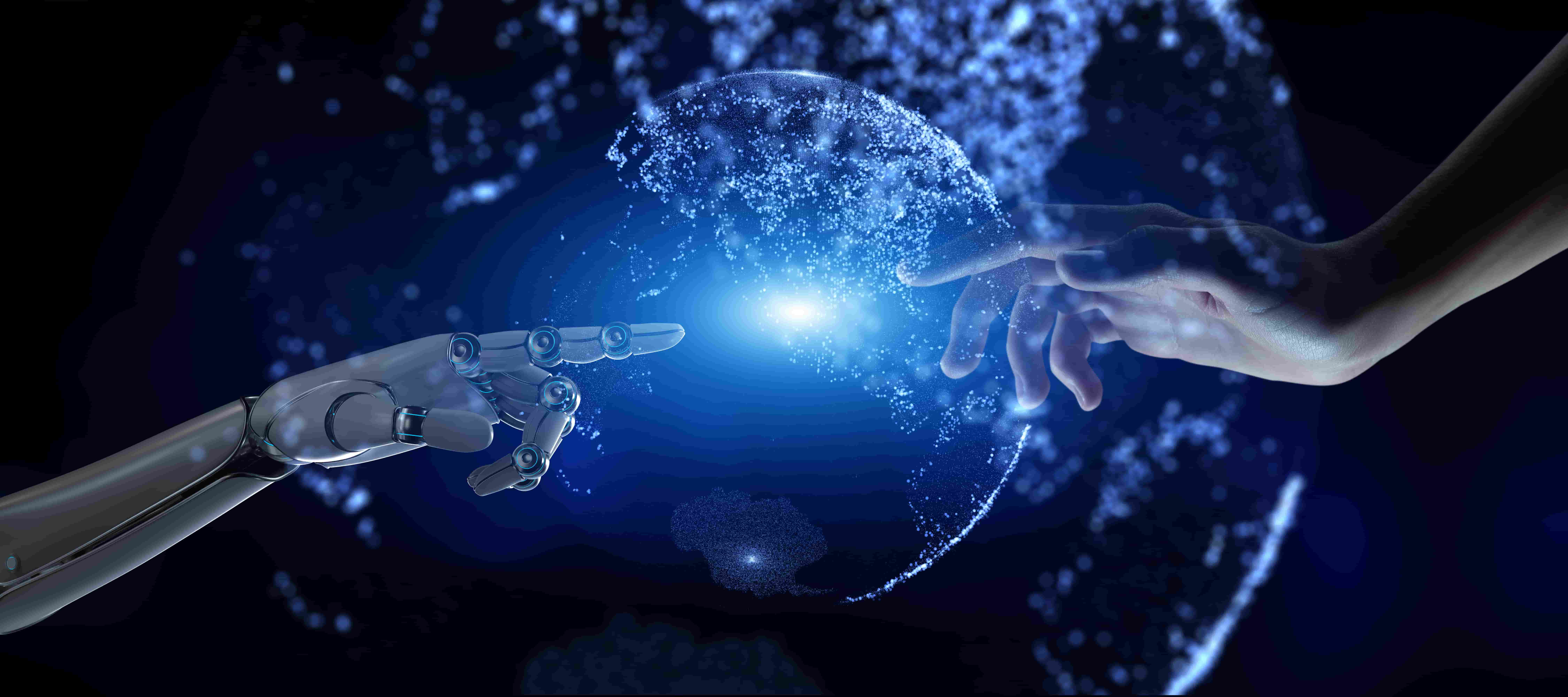 contatto simbolico tra una mano robotica e una umana