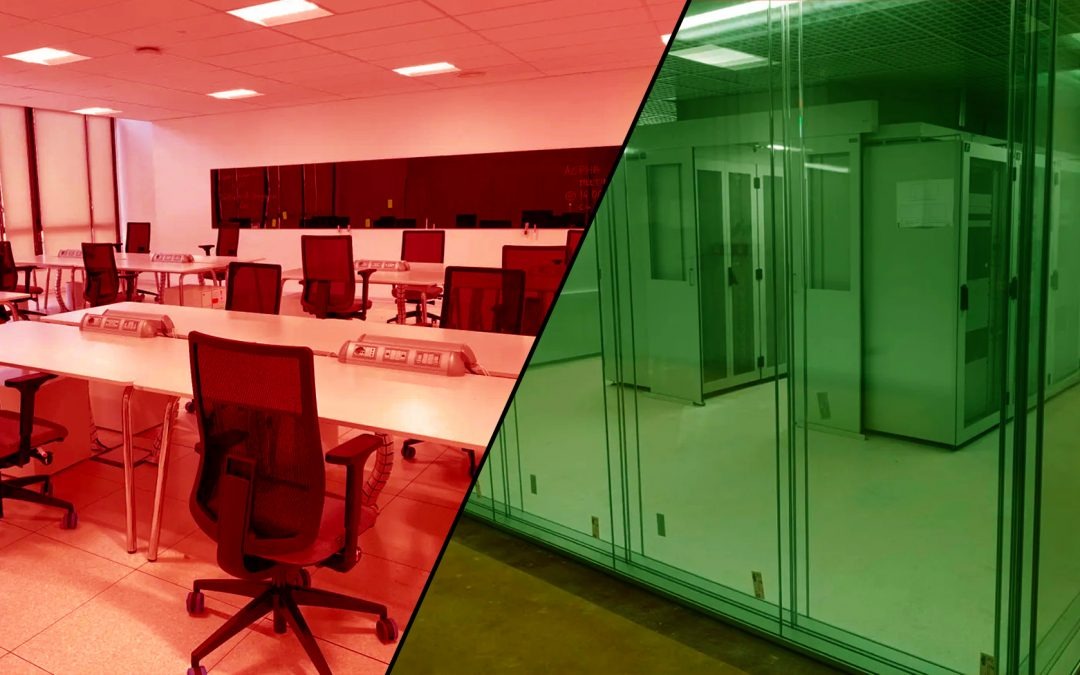 la foto rappresenta una sedia colorata a metà tra il colore verde e il colore rosso