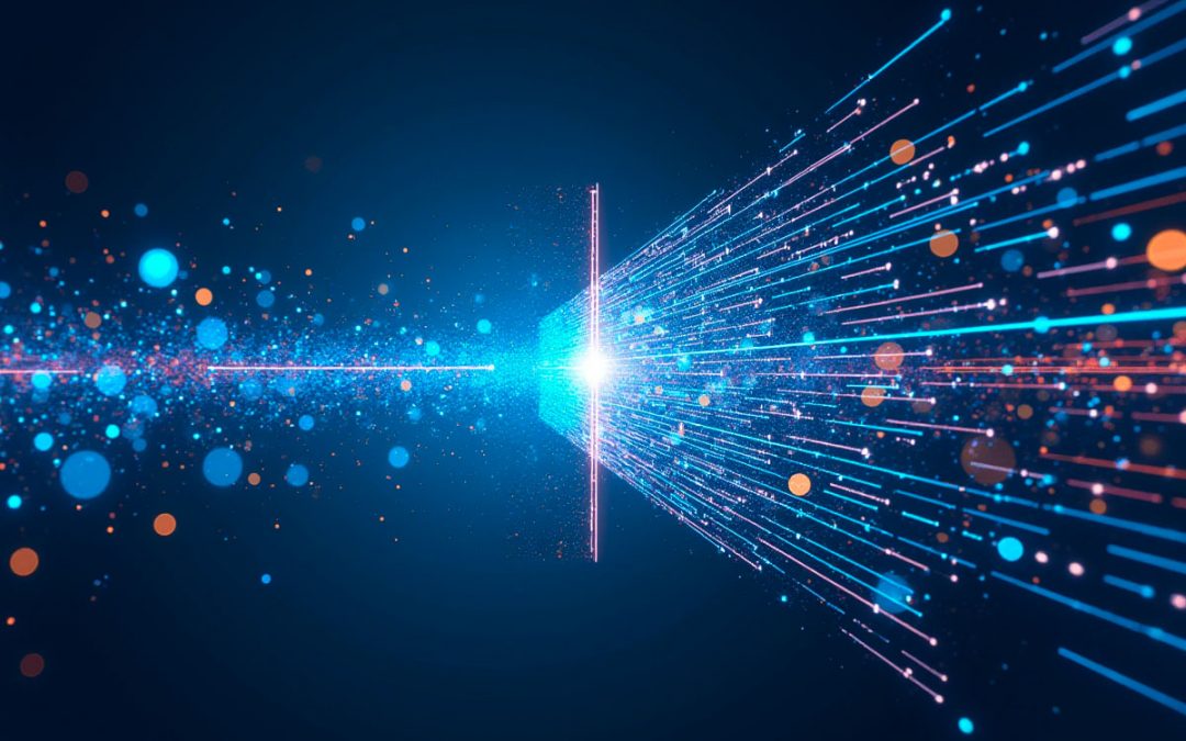 Immagine astratta che raffigura un flusso dinamico di dati e luce